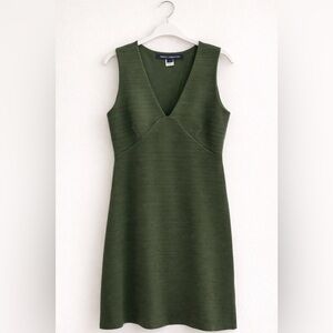 French Connection Olive Green Textured V-Neck Fit & Flare Dress Size 10